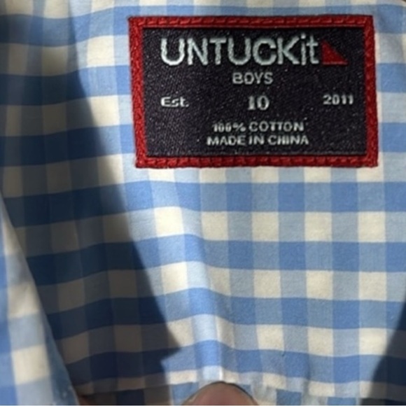🌺UNTUCKIT Gingham Checkered Shirt in Light Blue /White Size 10🌺 - Picture 5 of 6